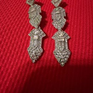 Estella & Dot Casa Blanca Silver Crystal Art Deco Drop Earrings - Women Jewelry